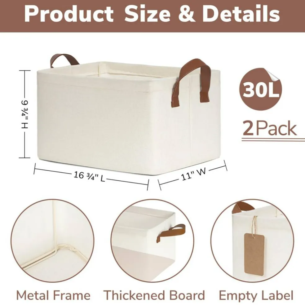 Storage Baskets for Shelves, Closet Organizers and Storage, Modern, Beige, 2-Pack, 16 ¾" L x 11" W x 9 ¾" H