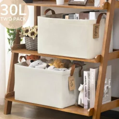 Storage Baskets for Shelves, Closet Organizers and Storage, Modern, Beige, 2-Pack, 16 ¾