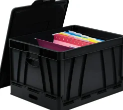 Storex Collapsible Crate with Lid, 9-1/2 Gallon, Black