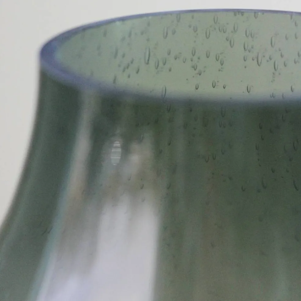 8" Storm Gray Bubble Glass Pillar Candle Holder with Wooden Base