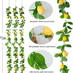 3 Strands Lemon Artificial Vines, 71" Lemon Silk Vine Garland with Green Leaves, Fake Hanging Plants Greenery Decor for Home, Bedroom, Wall, Party, Wedding Decoration