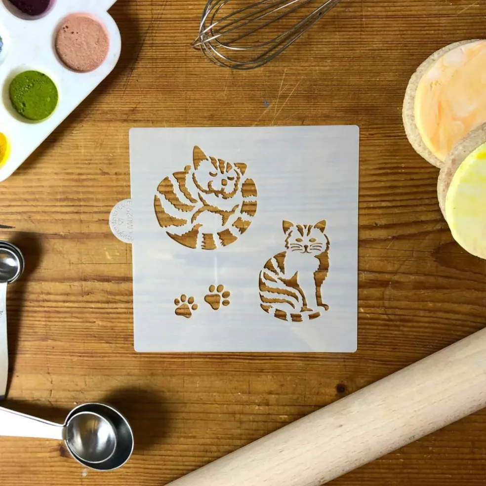 Striped Cat Cookie & Craft Stencil | CM029 by Designer Stencils | Stencils for Royal Icing, Airbrush, Dusting Powder |