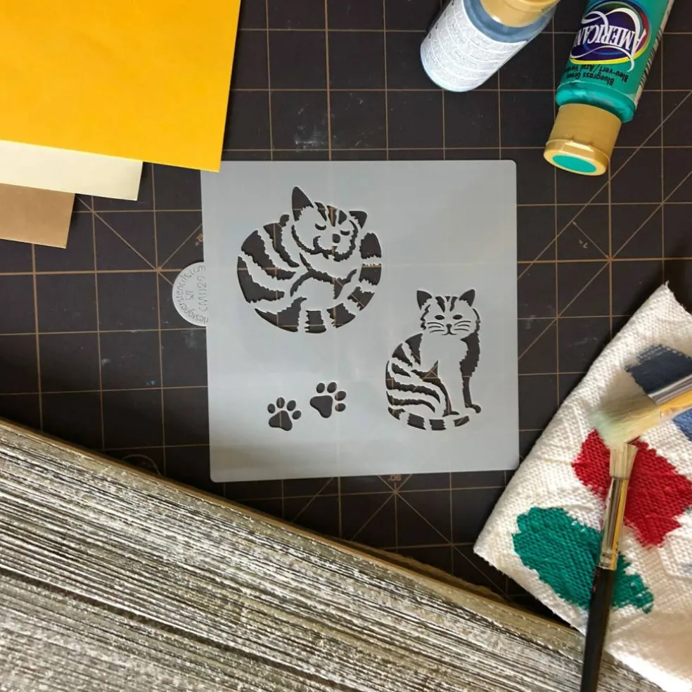 Striped Cat Cookie & Craft Stencil | CM029 by Designer Stencils | Stencils for Royal Icing, Airbrush, Dusting Powder |