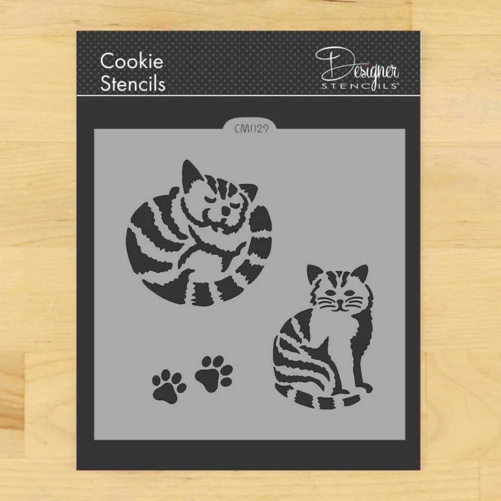 Striped Cat Cookie & Craft Stencil | CM029 by Designer Stencils | Stencils for Royal Icing, Airbrush, Dusting Powder |