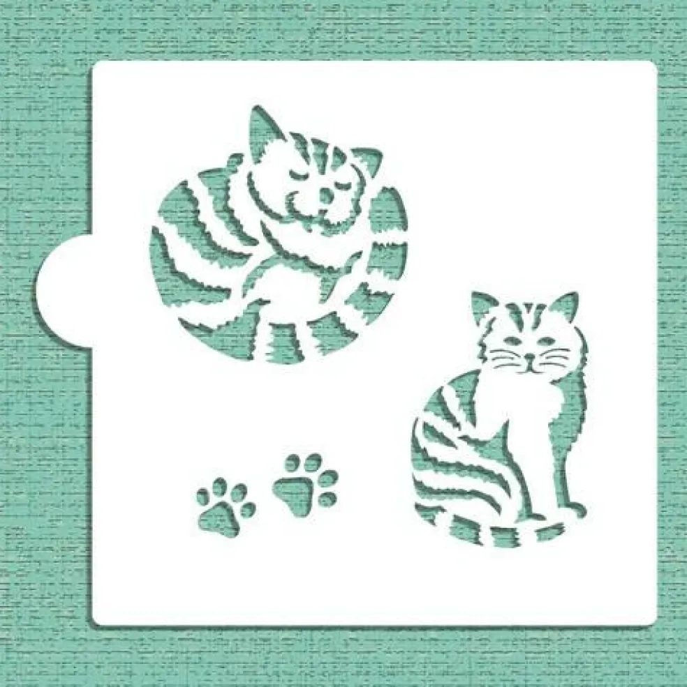 Striped Cat Cookie & Craft Stencil | CM029 by Designer Stencils | Stencils for Royal Icing, Airbrush, Dusting Powder |