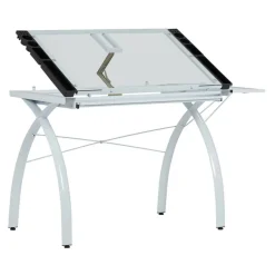Studio Designs Futura Glass Top Craft Station with Folding Shelf in White