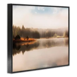 Stupell Industries Autumn Lake Misty Landscape Distant Pine Tree Forest Framed Giclee Art