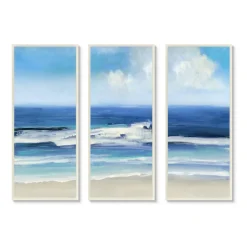 Stupell Industries Blue Beach Coast Triptych Incoming Summer Tide Waves,7" x 17"