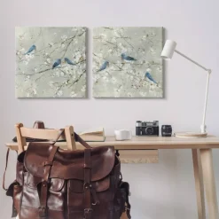 Stupell Industries Blue Birds Perched Tree Blossoms Spring Scene Canvas Wall Art