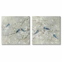 Stupell Industries Blue Birds Perched Tree Blossoms Spring Scene Canvas Wall Art