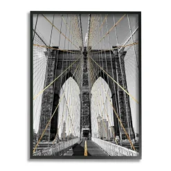 Stupell Industries Brooklyn Bridge Geometric Cable Architecture Design Urban Photography Framed Wall Art