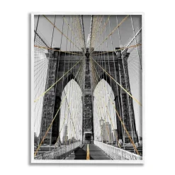 Stupell Industries Brooklyn Bridge Geometric Cable Architecture Design Urban Photography Framed Wall Art