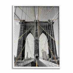 Stupell Industries Brooklyn Bridge Geometric Cable Architecture Design Urban Photography Framed Wall Art