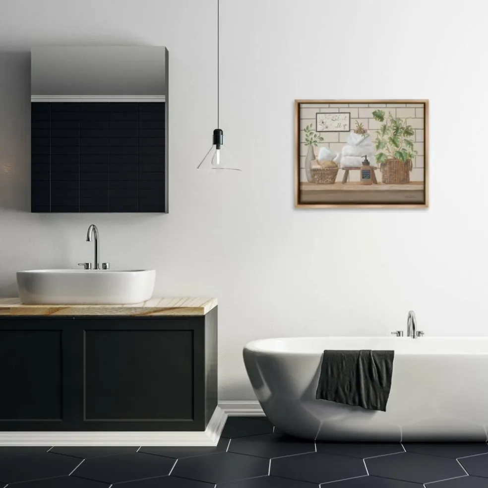Stupell Industries Comforting Bathroom Spa Still Life Floater Framed Art