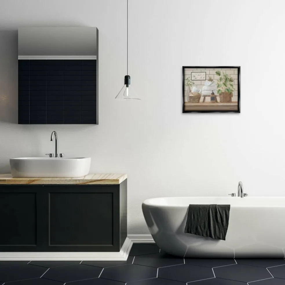 Stupell Industries Comforting Bathroom Spa Still Life Floater Framed Art