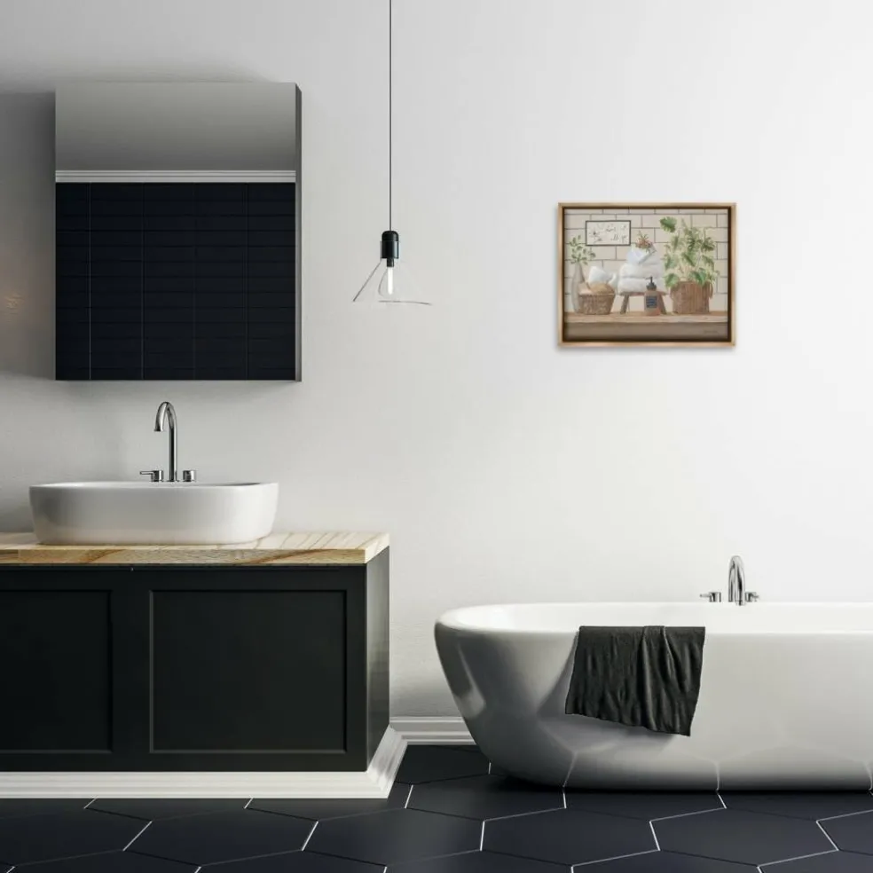 Stupell Industries Comforting Bathroom Spa Still Life Floater Framed Art