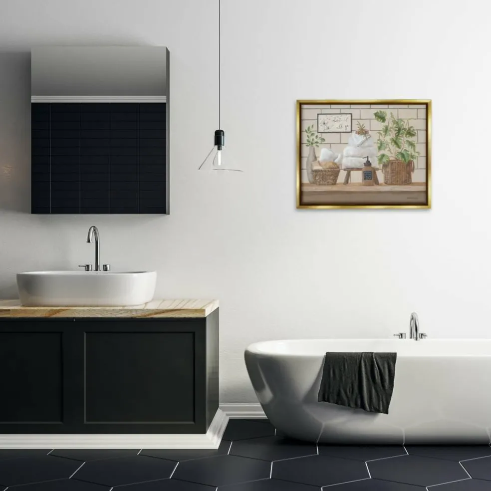Stupell Industries Comforting Bathroom Spa Still Life Floater Framed Art