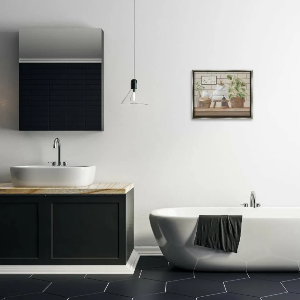 Stupell Industries Comforting Bathroom Spa Still Life Floater Framed Art