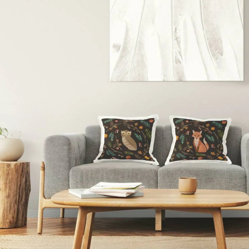 Stupell Industries Cozy Autumn Botanicals Owl & Fox Woodland Creatures Throw Pillow Set