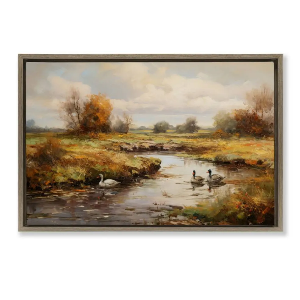 Stupell Industries Ducky Days Landscape Framed Floater Canvas Wall Art Design by Petal Prints Design