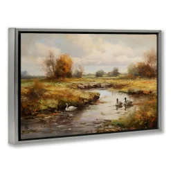 Stupell Industries Ducky Days Landscape Framed Floater Canvas Wall Art Design by Petal Prints Design