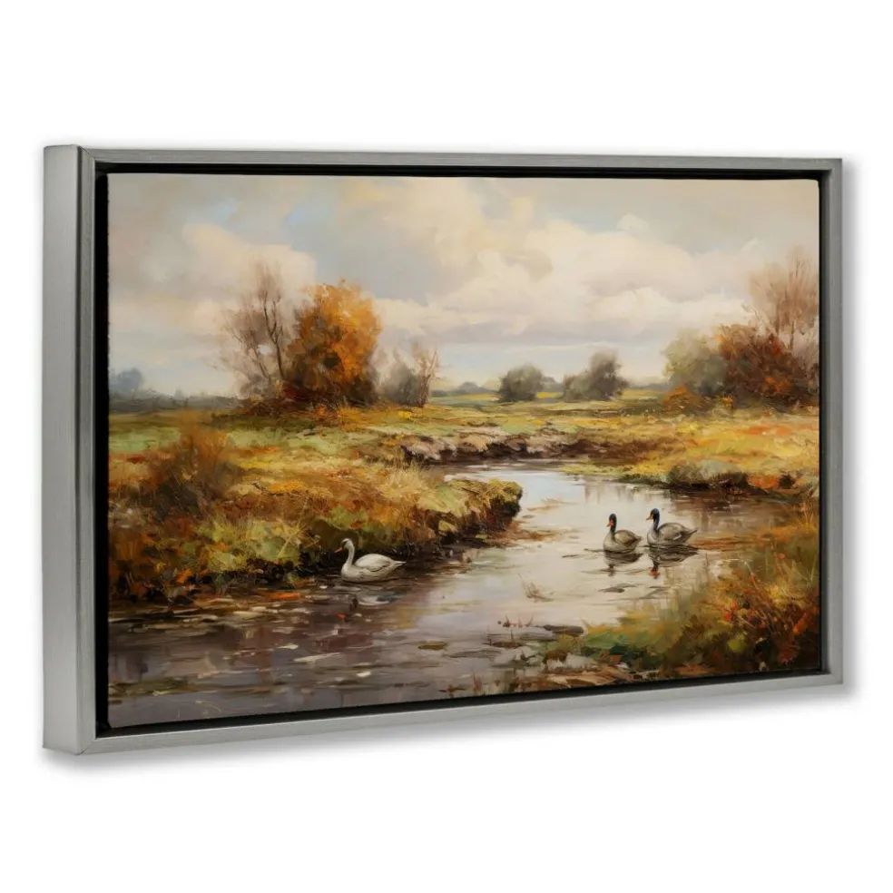 Stupell Industries Ducky Days Landscape Framed Floater Canvas Wall Art Design by Petal Prints Design