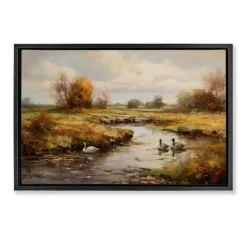Stupell Industries Ducky Days Landscape Framed Floater Canvas Wall Art Design by Petal Prints Design