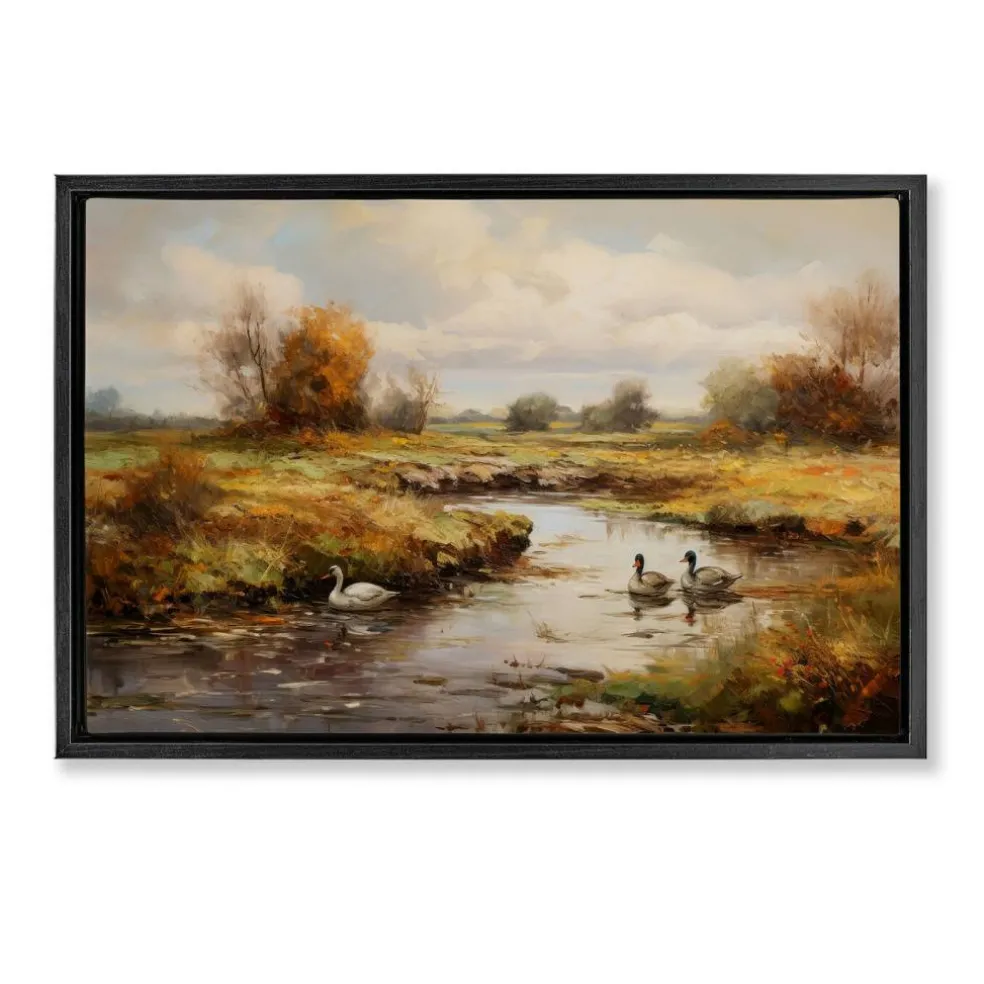 Stupell Industries Ducky Days Landscape Framed Floater Canvas Wall Art Design by Petal Prints Design