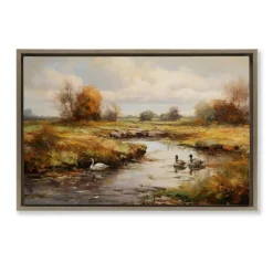 Stupell Industries Ducky Days Landscape Framed Floater Canvas Wall Art Design by Petal Prints Design