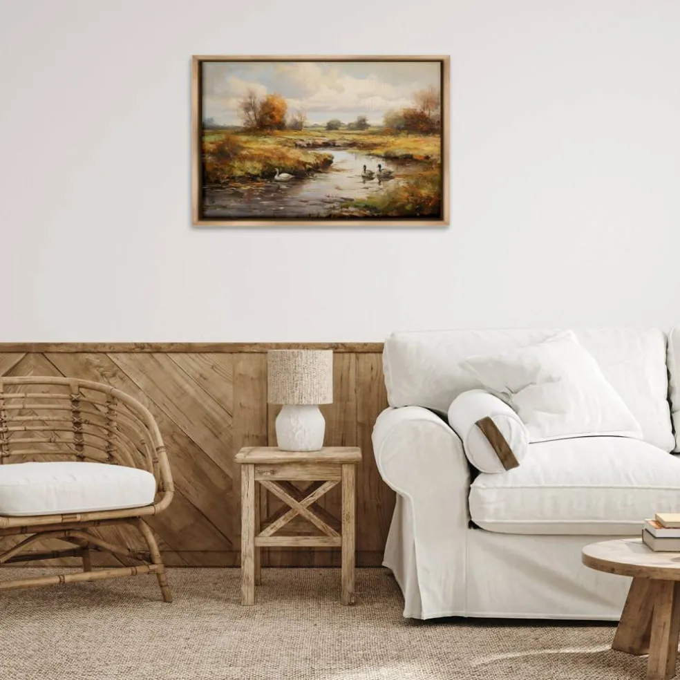 Stupell Industries Ducky Days Landscape Framed Floater Canvas Wall Art Design by Petal Prints Design