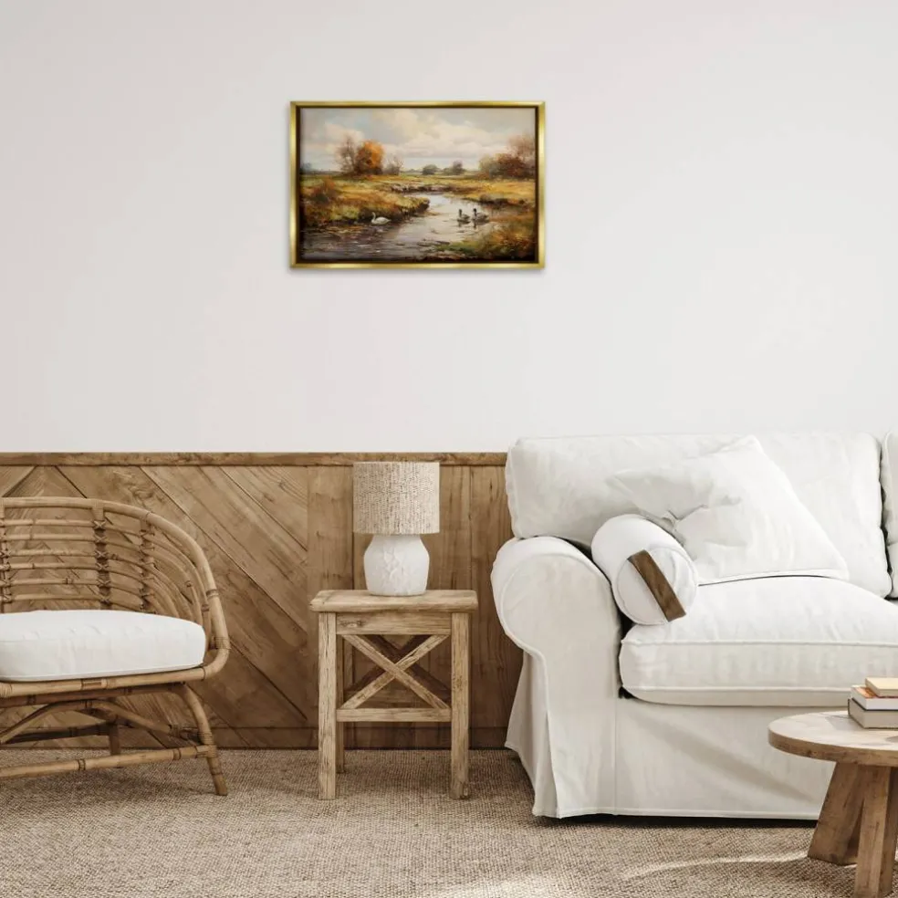 Stupell Industries Ducky Days Landscape Framed Floater Canvas Wall Art Design by Petal Prints Design