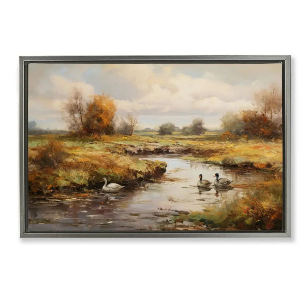 Stupell Industries Ducky Days Landscape Framed Floater Canvas Wall Art Design by Petal Prints Design