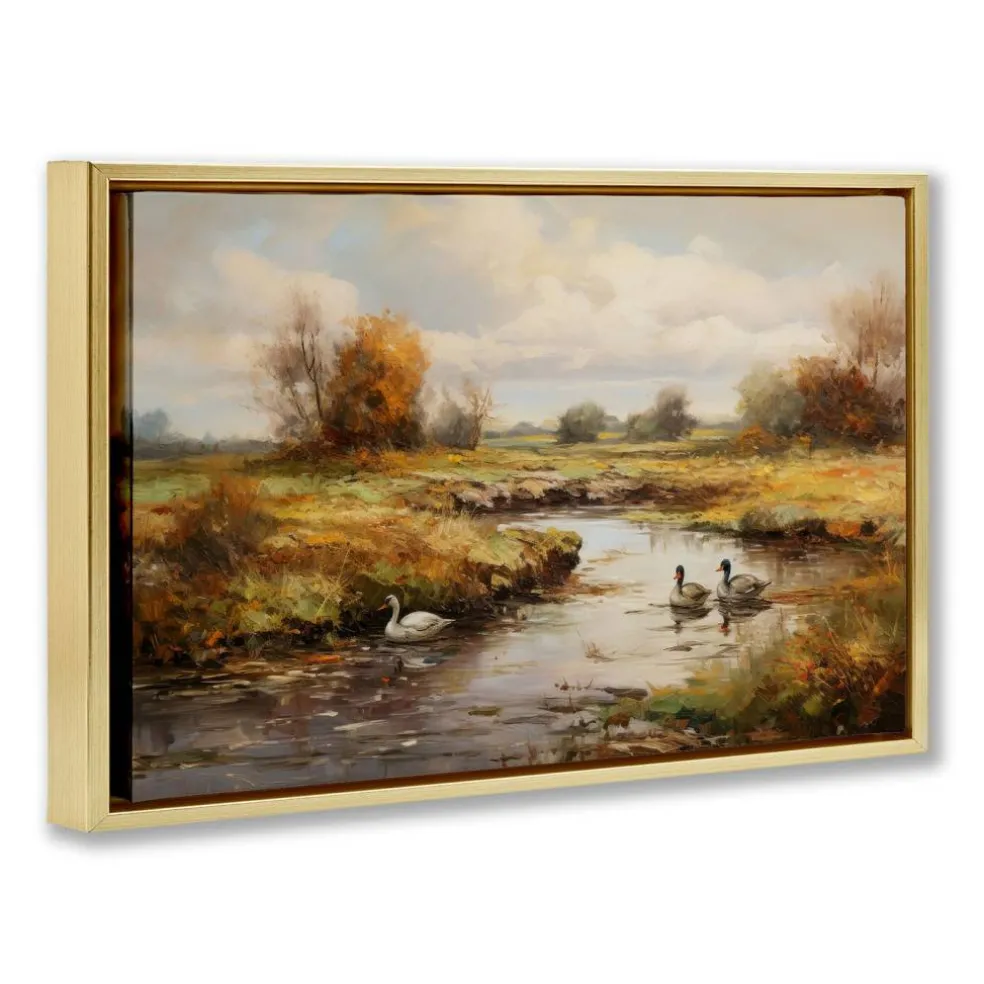 Stupell Industries Ducky Days Landscape Framed Floater Canvas Wall Art Design by Petal Prints Design