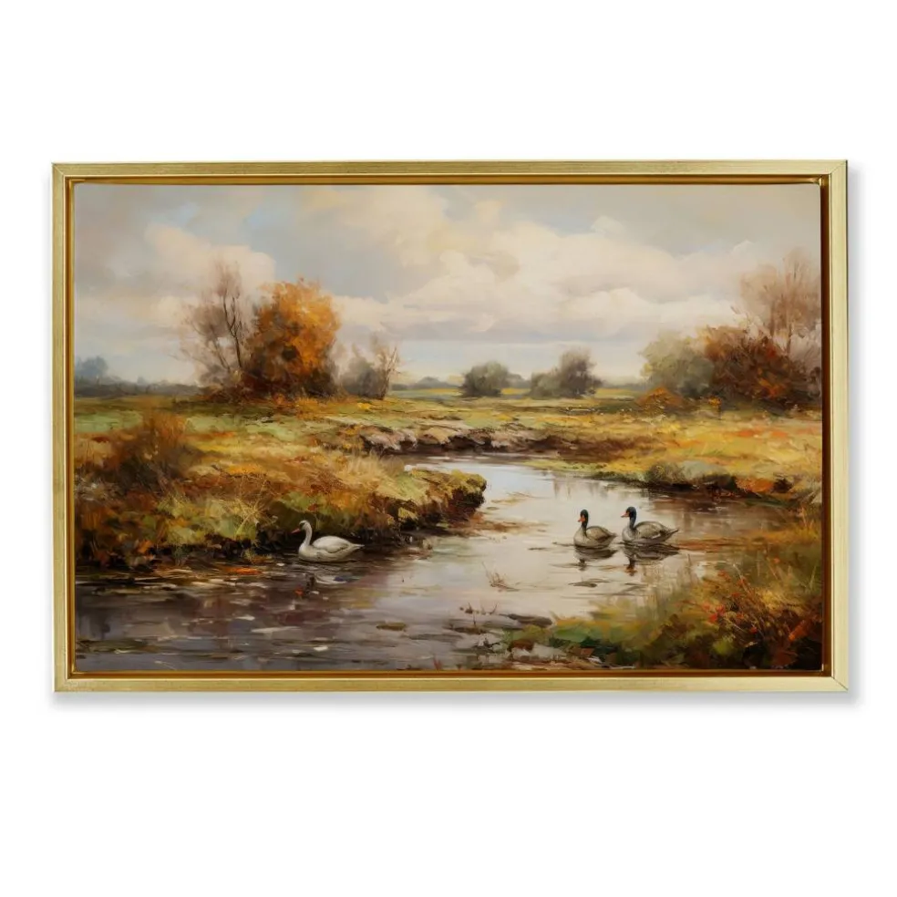 Stupell Industries Ducky Days Landscape Framed Floater Canvas Wall Art Design by Petal Prints Design