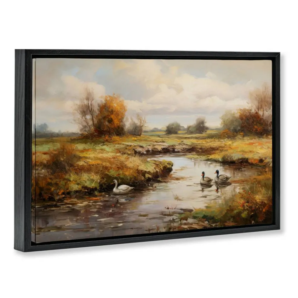 Stupell Industries Ducky Days Landscape Framed Floater Canvas Wall Art Design by Petal Prints Design
