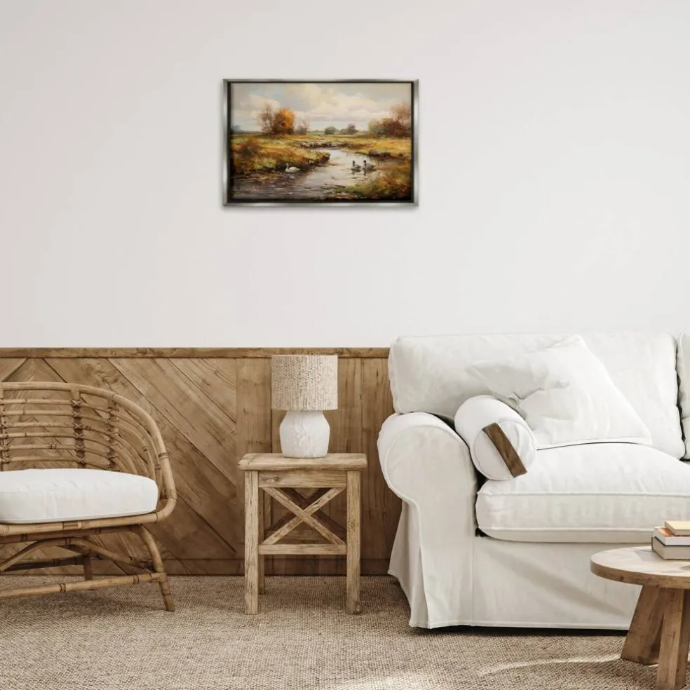 Stupell Industries Ducky Days Landscape Framed Floater Canvas Wall Art Design by Petal Prints Design