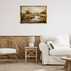 Stupell Industries Ducky Days Landscape Framed Floater Canvas Wall Art Design by Petal Prints Design