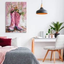 Stupell Industries Floral Boots Pink Cowgirl Canvas, design by LSR Design Studio