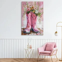 Stupell Industries Floral Boots Pink Cowgirl Canvas, design by LSR Design Studio