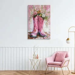 Stupell Industries Floral Boots Pink Cowgirl Canvas, design by LSR Design Studio
