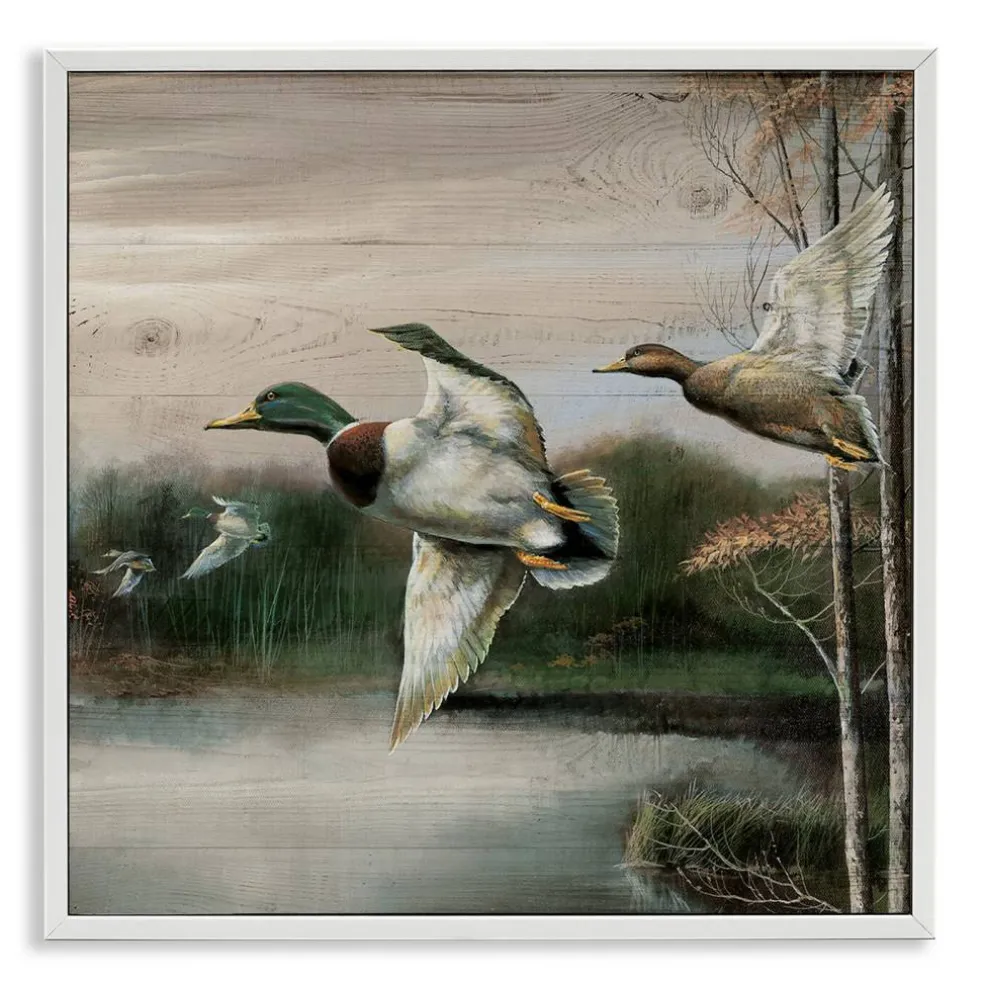 Stupell Industries Flying Ducks in Rustic Nature Framed Giclee Design by Ruane Manning