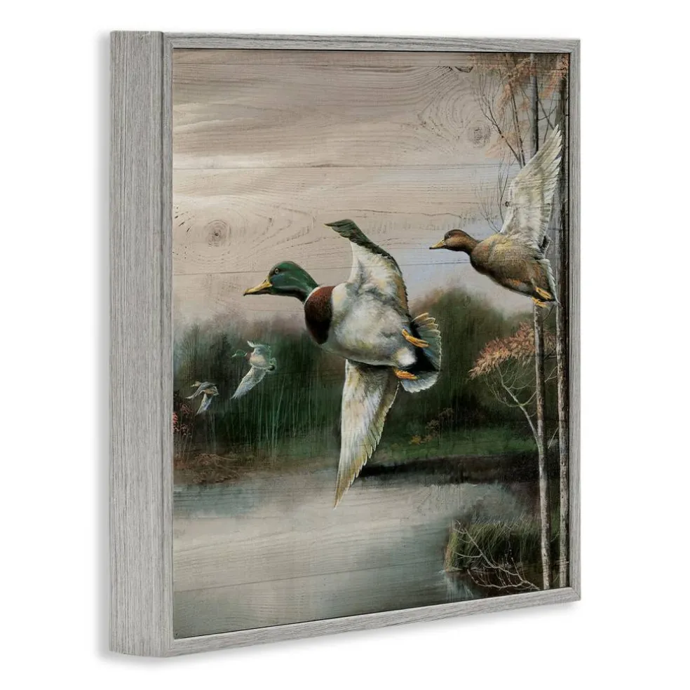 Stupell Industries Flying Ducks in Rustic Nature Framed Giclee Design by Ruane Manning