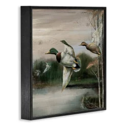 Stupell Industries Flying Ducks in Rustic Nature Framed Giclee Design by Ruane Manning