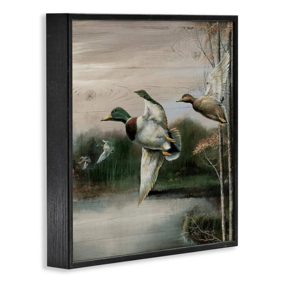 Stupell Industries Flying Ducks in Rustic Nature Framed Giclee Design by Ruane Manning