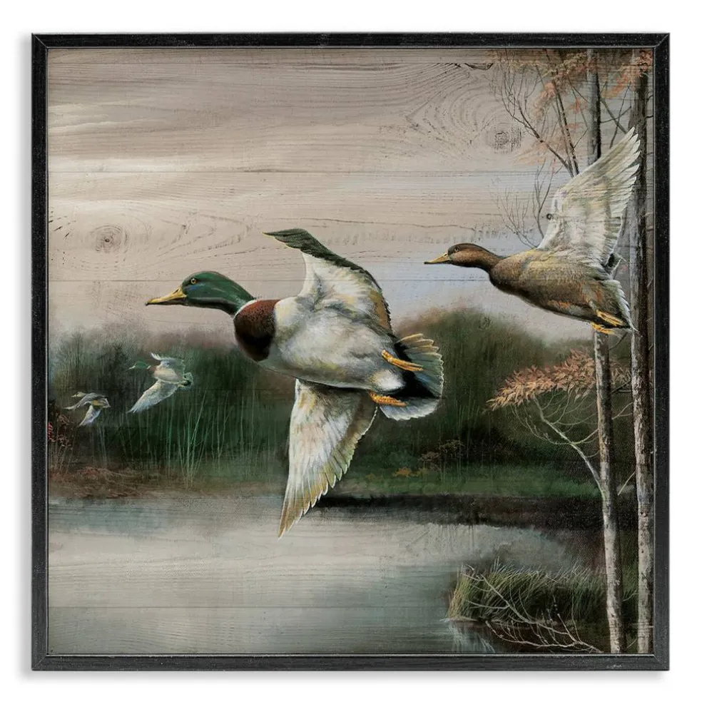 Stupell Industries Flying Ducks in Rustic Nature Framed Giclee Design by Ruane Manning