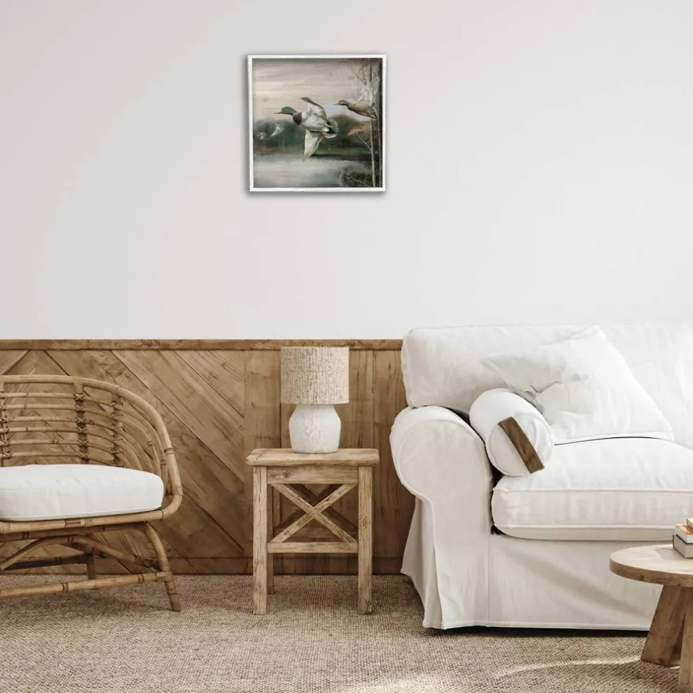 Stupell Industries Flying Ducks in Rustic Nature Framed Giclee Design by Ruane Manning