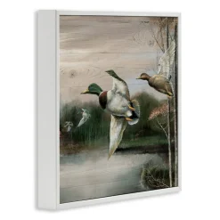 Stupell Industries Flying Ducks in Rustic Nature Framed Giclee Design by Ruane Manning