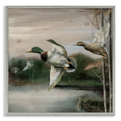 Stupell Industries Flying Ducks in Rustic Nature Framed Giclee Design by Ruane Manning