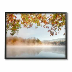 Stupell Industries Foggy Autumn Lake Landscape Fall Tree Leaf Overhang Framed Wall Art