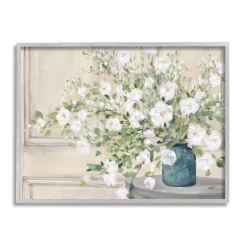 Stupell Industries Geranium Tabletop Country Still Life Painting Blooming Flowers Framed Wall Art